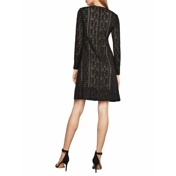 New! BCBGMAXAZRIA Waving Vines Long Sleeve Lace Shift Dress Size XS Black - Picture 10 of 10